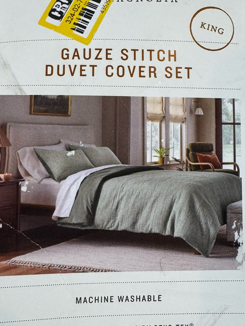 NWT Heart & Hand Magnolia Gauze Stitch Duvet Cover Set - Olive Green (King)